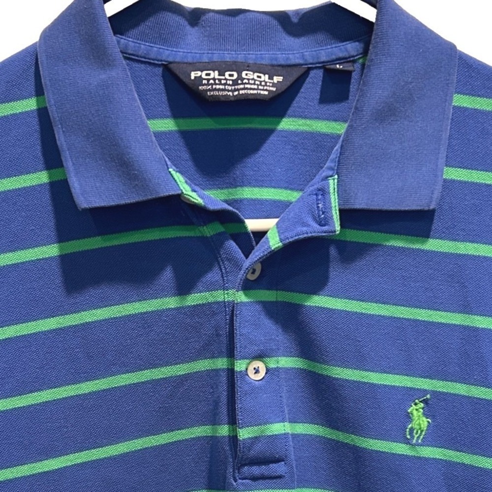 Polo Golf Ralph Lauren Polo Shirt Large Mens Blue Green Striped Pima Cotton
